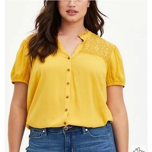 Torrid Yellow Lace Inset Blouse